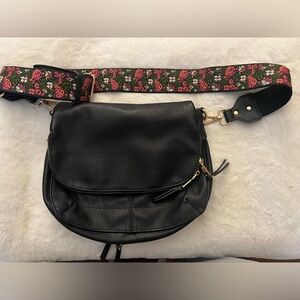 Miztique Black Crossbody Bag with Floral Strap